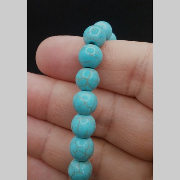 Howlite Gemstone Bracelet Artisan Made Turquoise Beaded Unisex Stackable NEW - Picture 4 of 9